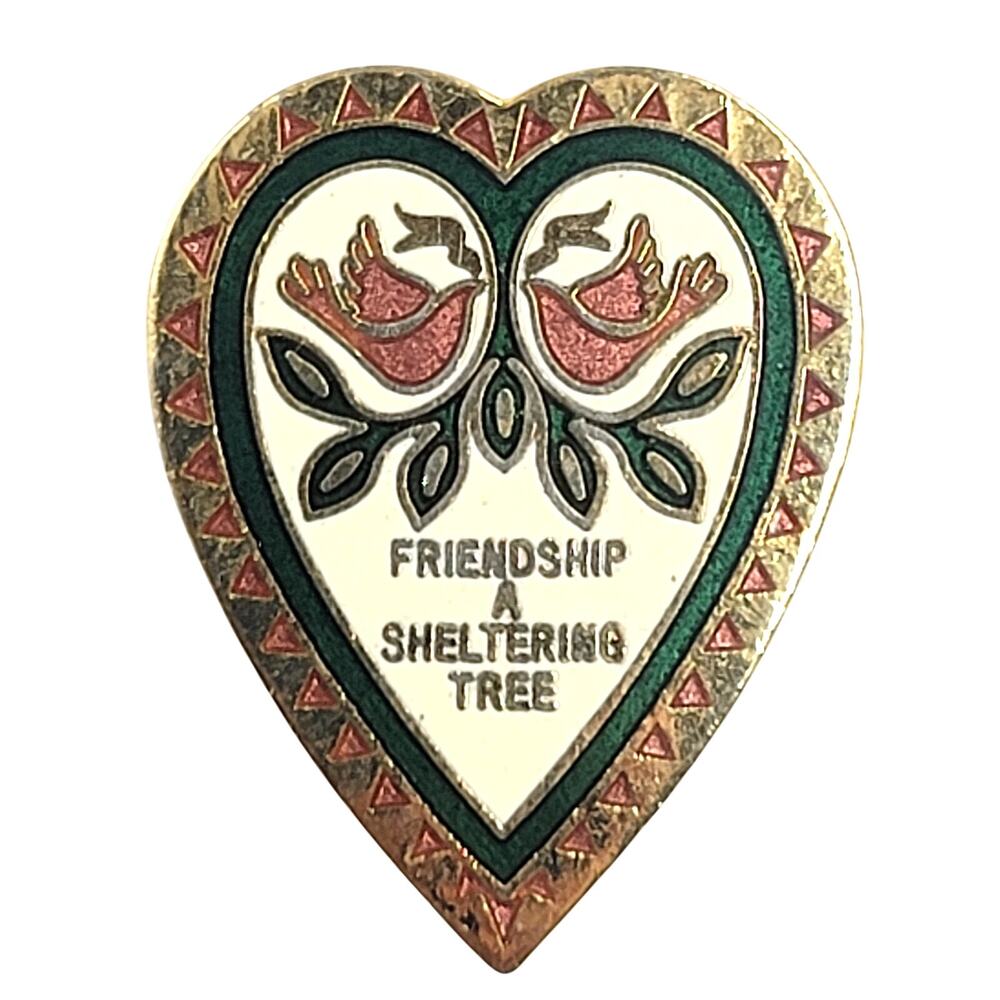 1988 Friendship A Sheltering Tree Birds Heart Enamel Folk Art Sentiment Vintage